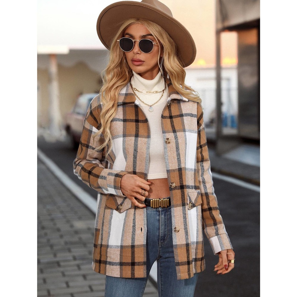 preppy Plaid Overcoat boyfriend trucker shacket jacket - Picture 5 of 8